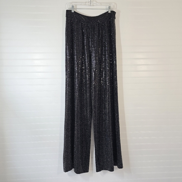 NWOT Ramy Brook Gavin Metallic Wide Leg Pant Black 14 - Picture 4 of 11